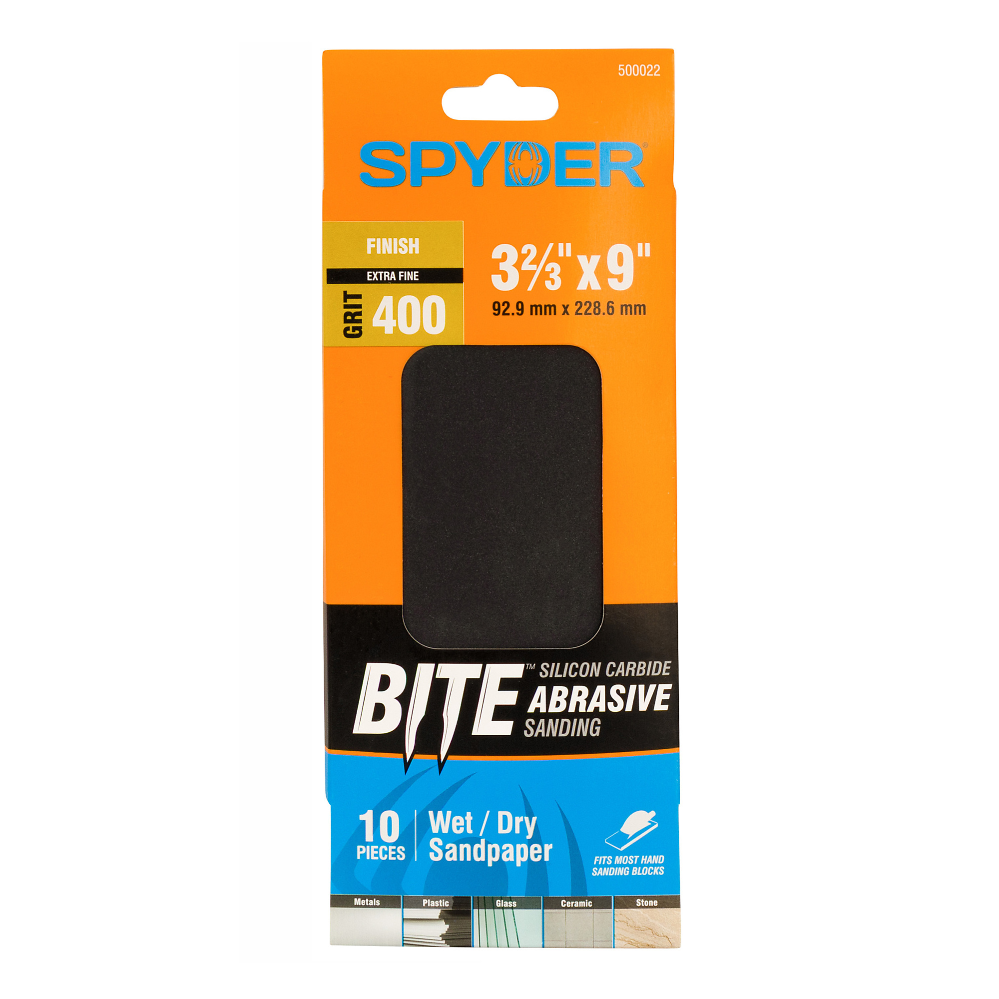 Spyder Silicon Carbide Wet/Dry Sandpaper Sheets — 3-2/3in. x 9in., 400 Grit, 10-Pack, Model# 500022